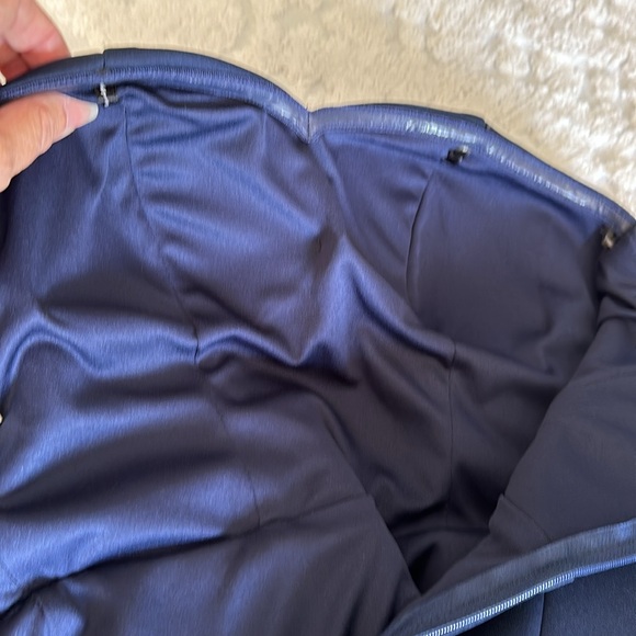 Prom dress size 1 strapless navy blue scuba like evening gown w/ peplums on hips - Picture 8 of 11